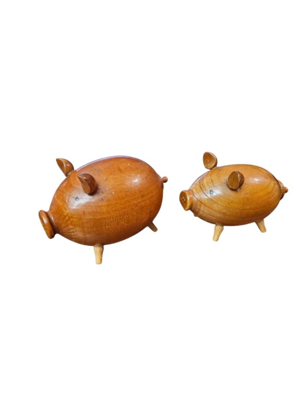 Vintage Wooden Salt & Pepper Shakers Danish Handmade Wood Pigs - Picture 6 of 7